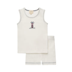 Aurora Cotton Crossstitch Lighthouse Collection Ivory Blue Tshirt + Shorts
