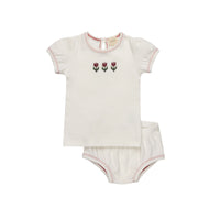 Aurora Cotton Crossstitch Tulip Collection Ivory Pink Tshirt + Bloomer