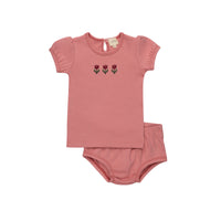 Aurora Cotton Crossstitch Tulip Collection Pink Tshirt + Bloomer