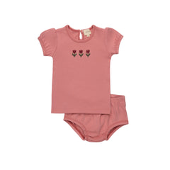 Aurora Cotton Crossstitch Tulip Collection Pink Tshirt + Bloomer