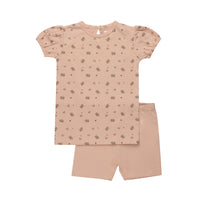 Aurora Jersey Cotton Floral Print Collection Pink Tshirt + Shorts