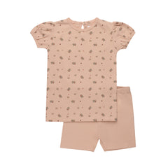 Aurora Jersey Cotton Floral Print Collection Pink Tshirt + Shorts