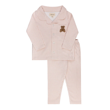 Ely's & Co. Gingham Teddy Pajama Set - Pink