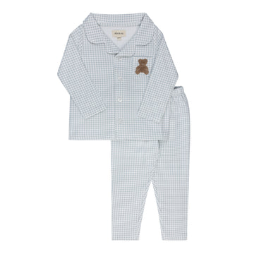 Ely's & Co. Gingham Teddy Pajama Set - Blue