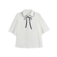 Daintti by Velvette Label Navy Bow Tie Blouse
