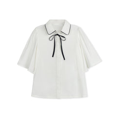 Daintti by Velvette Label Navy Bow Tie Blouse