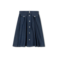 Velvette Label Denim Button Skirt Dark