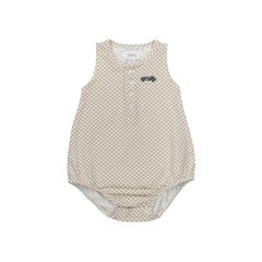Aurora Jersey Cotton Checked Race Car Collection Tan Romper