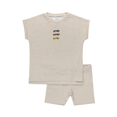 Aurora Jersey Cotton Checked Race Car Collection Tan Tshirt + Shorts