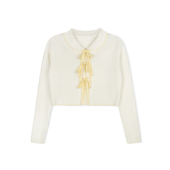 Velvette Label Bow Tie Cardigan Yellow