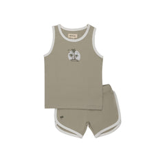 Ely's & Co Ribbed Printed Palm Collection Sage Terry Tank And Shorts
