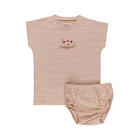 Ely's & Co Floral Stripe Collection Pink Tshirt + Bloomer