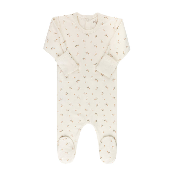 Ely's & Co Jersey Cotton- Printed Floral- Ivory - Footie