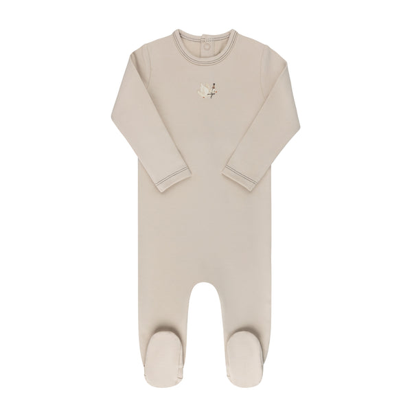 Ely's & Co Organic French Terry Bird Collection Beige Footie