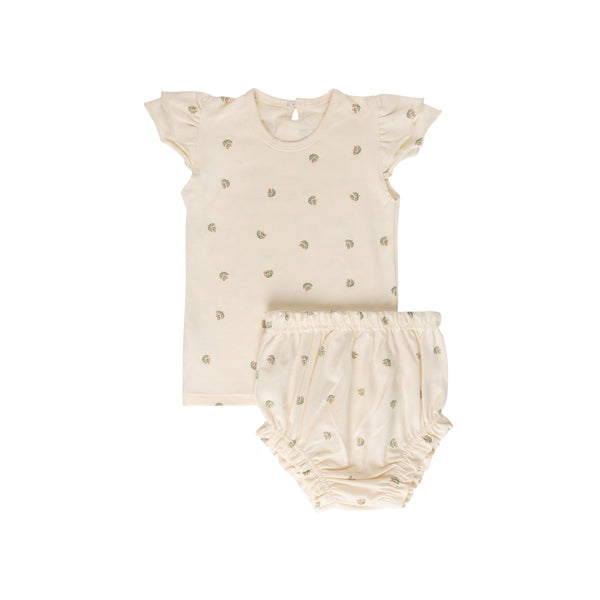 Ely's & Co Vintage Floral- Cream Floral - Tee and Bloomer Set