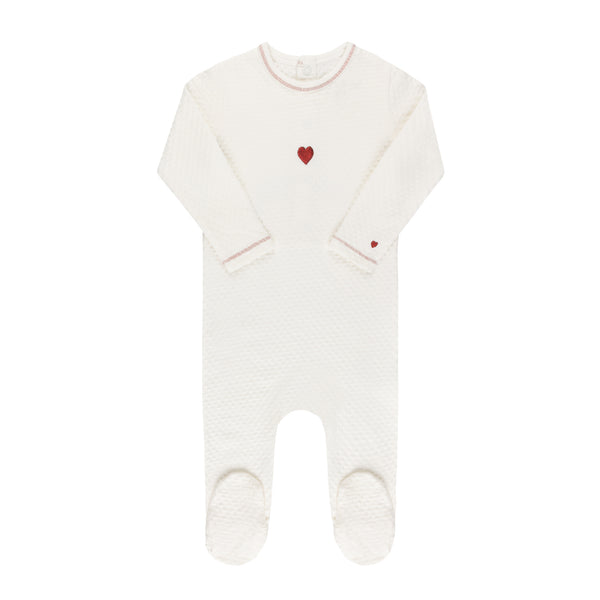 Ely's & Co Embroidered Heart and Star Collection- Heart/Ivory - Footie