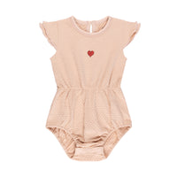 Ely's & Co Embroidered Heart and Star Collection- Heart/Pink - Romper