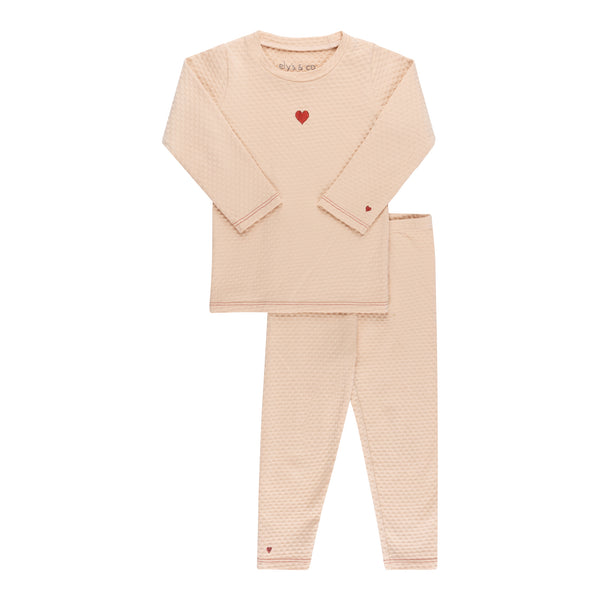 Ely's & Co Embroidered Heart and Star Collection- Heart/Pink - Long Sleeve Lounge Set