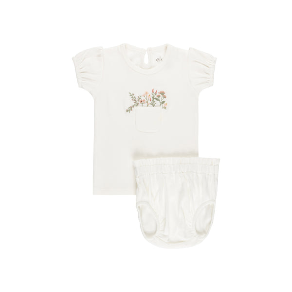 Ely's & Co Pocket Full of Flowers- Flowers/Ivory - Tee and Bloomers Set