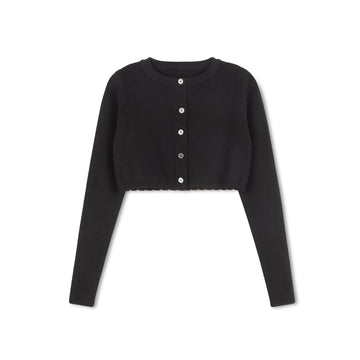 Velvette Label Black Crop Scalloped Cardigan