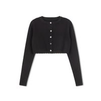 Velvette Label Black Crop Scalloped Cardigan