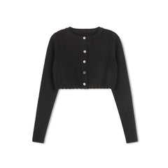 Velvette Label Black Crop Scalloped Cardigan