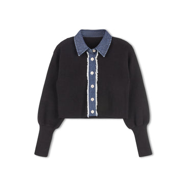 Velvette Label Teen Black Denim Collar Sweater