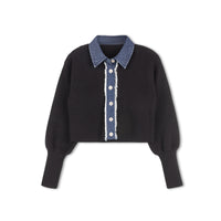 Velvette Label Teen Black Denim Collar Sweater