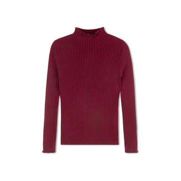 Byke Wine Lettuce Trim Mock Neck