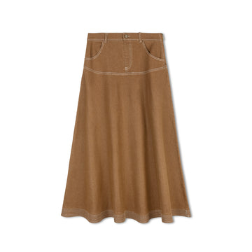 Byke Camel Wash Midi Denim Yoke Skirt
