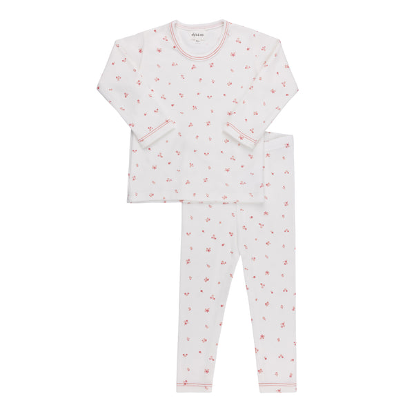 Ely's & Co Organic Cotton Cluster Flower Collection Ivory / Pink Lounge Set