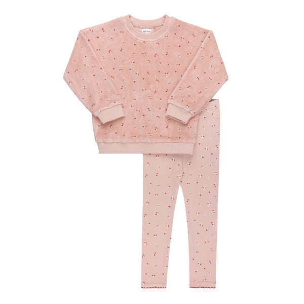 Ely's & Co Velour Embroidered Flowers Collection Pink Lounge Set