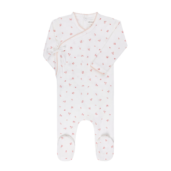 Ely's & Co Organic Cotton Cluster Flower Collection Ivory / Pink Footie