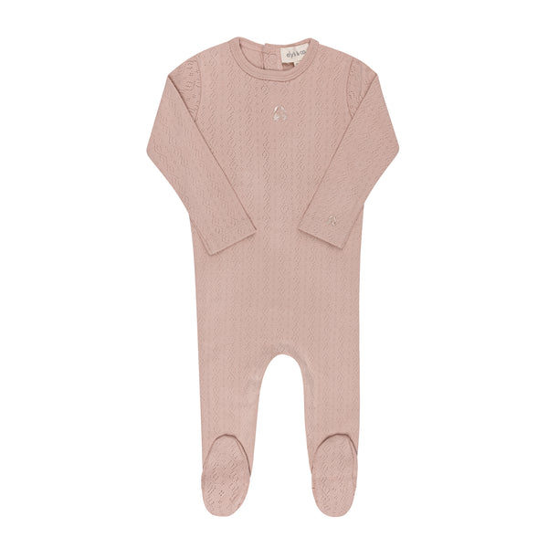 Ely's & Co Organic Embroidered Cherry Pointelle Collection Pink Footie