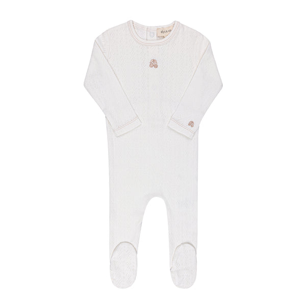 Ely's & Co Organic Embroidered Cherry Pointelle Collection Girls Cream Footie