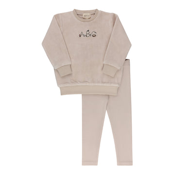 Ely's & Co. Embroidered ABC Two Piece Set - Tan