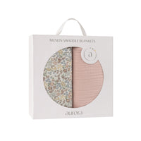 Aurora Pink Solid Ivory Floral Muslin 2 Pack Swaddle Set