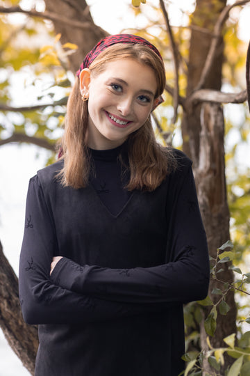 Poet Aria Mockneck Black On Black Flocking With Bows