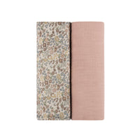 Aurora Pink Solid Ivory Floral Muslin 2 Pack Swaddle Set