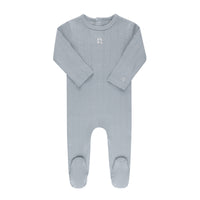 Ely's & Co Organic Embroidered Cherry Pointelle Collection Blue Footie