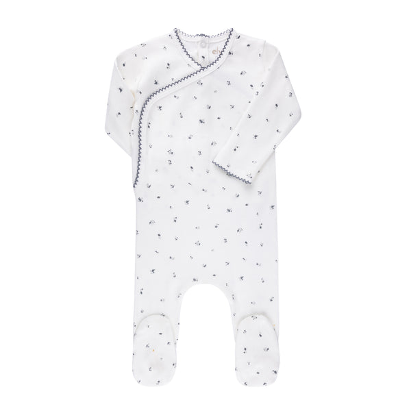 Ely's & Co Organic Cotton Cluster Leaf Collection Ivory / Blue Footie