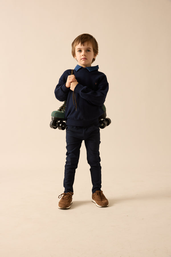 Analogy by Lil Legs Navy Sweet Campaign Denim Removable Collar Sweatshirt