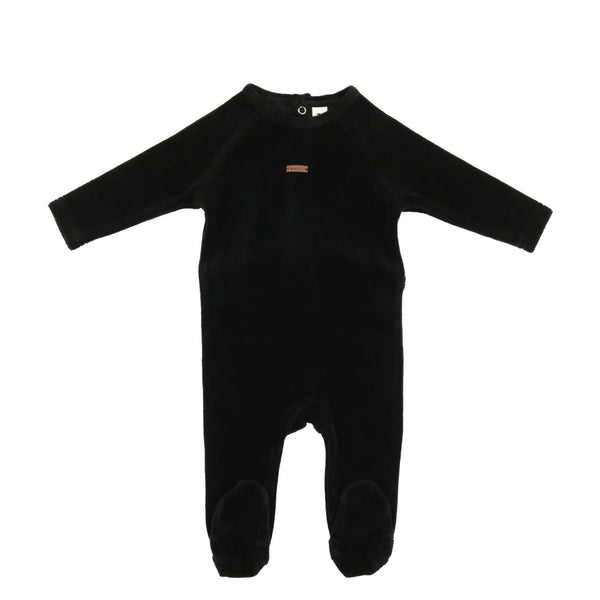 Lil Legs Velour Leather Tab Footie Black