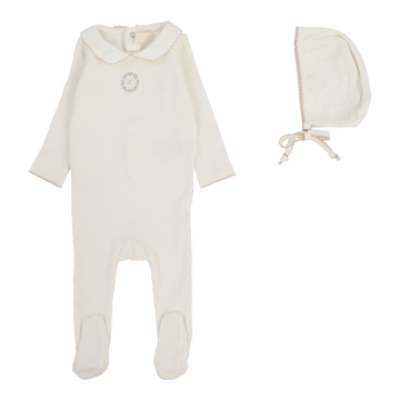 Lilette by Lil Legs Cream/Pink Lilette Emblem Embroidered Footie Set