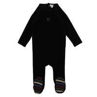 Lil Legs Velour Rhinestone Footie Black