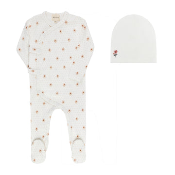 Ely's & Co. Floral Dot Footie & Hat Set - Ivory Pink