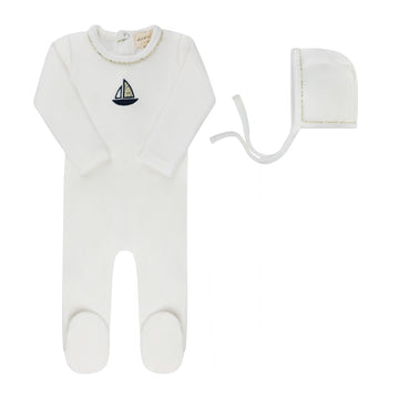 Ely's & Co. Embroidered Liberty & Berry Footie & Hat Set - Ivory Blue