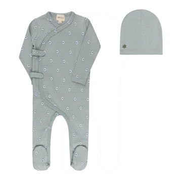 Ely's & Co. Floral Dot Footie & Hat Set - Blue