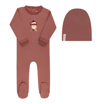 Ely's & Co. French Terry Scottish Footie & Beanie Set - Pink
