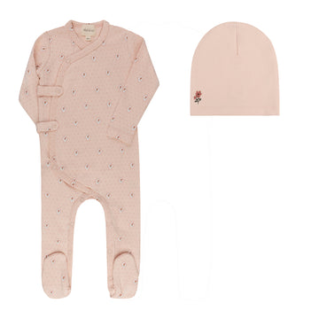 Ely's & Co. Floral Dot Footie & Hat Set - Pink
